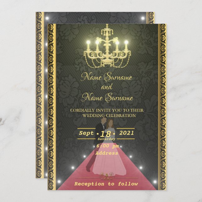 Golden chandelier invitation (Front/Back)