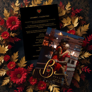Golden Charm Heart in Red Custom Photo Wedding Invitation