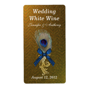 Golden Chevron Peacock Feather Wedding Mini Wine