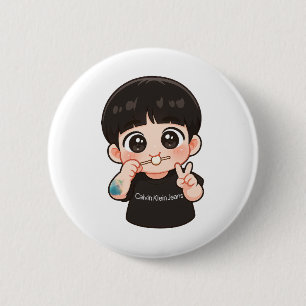 Golden Chibi Pin Cute Music-Inspired Art Badge