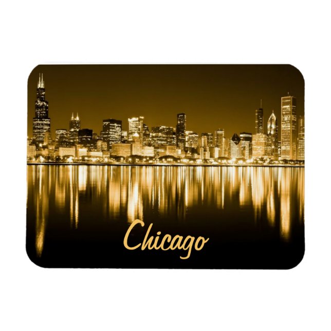 golden Chicago skyline magnet (Horizontal)