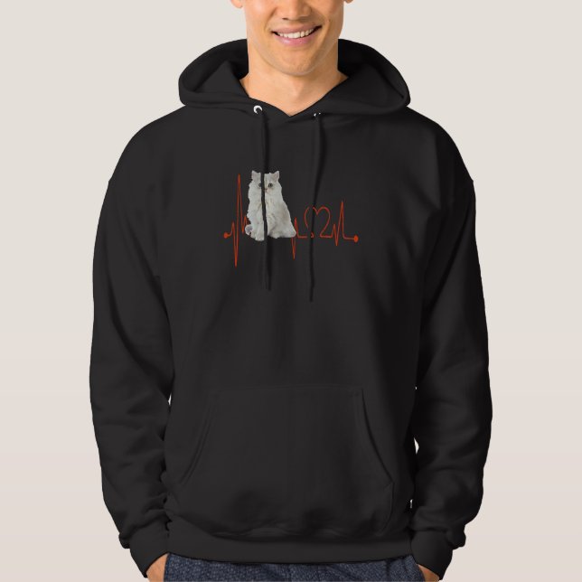 Golden Chinchilla Persian Cat Heartbeat EKG I Love Hoodie (Front)