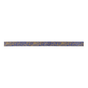 Golden Chinese Auspicious Clouds Pattern on Indigo Satin Ribbon