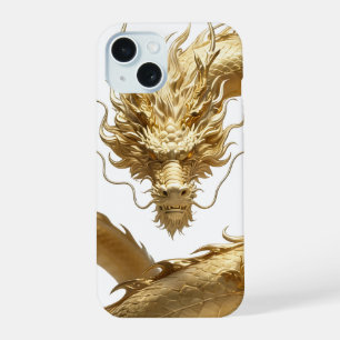 Golden Chinese Dragon Art Mythical Creature Fant iPhone 15 Case