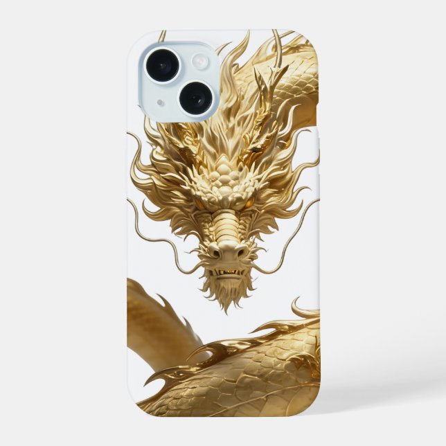 Golden Chinese Dragon Art | Mythical Creature Fant iPhone 15 Case (Back)