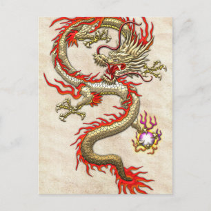 Golden Chinese Dragon Fucanglong on Rice Paper Postcard