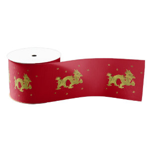 Golden Chinese Dragon Grosgrain Ribbon