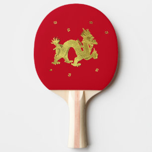 Golden Chinese Dragon Ping Pong Paddle