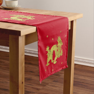Golden Chinese Dragon Short Table Runner