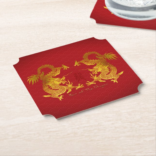 Golden Chinese Dragon with old Ideogram PCo Paper Coaster (Angled)