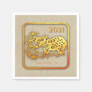 Golden Chinese Paper-cut Ox Year 2021 PN Napkin
