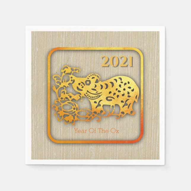 Golden Chinese Paper-cut Ox Year 2021 PN Napkin (Front)