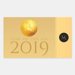 Golden Chinese Pig Papercut 2019 Monogram R Stick Rectangular Sticker