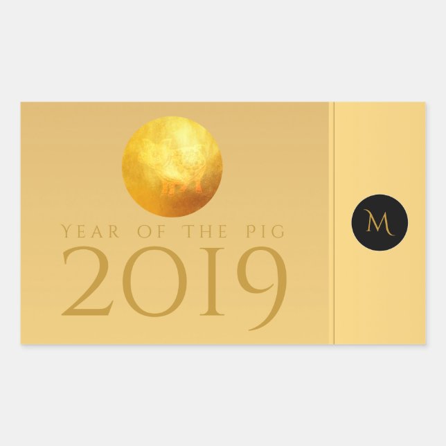 Golden Chinese Pig Papercut 2019 Monogram R Stick Rectangular Sticker (Front)