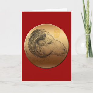 Golden Chinese Ram Year Astrology Zodiac V Card