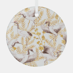 Golden Chinese style, watercolor sakura pattern. Glass Tree Decoration