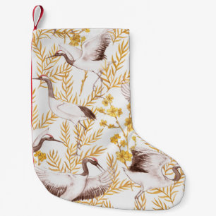 Golden Chinese style, watercolor sakura pattern. Small Christmas Stocking