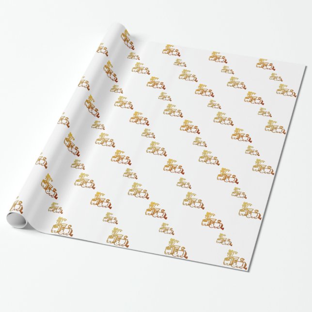 Golden Choo Choo Train Gift Wrap (Unrolled)