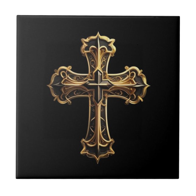 Golden Christ’s Cross 2 Ceramic Tile (Front)