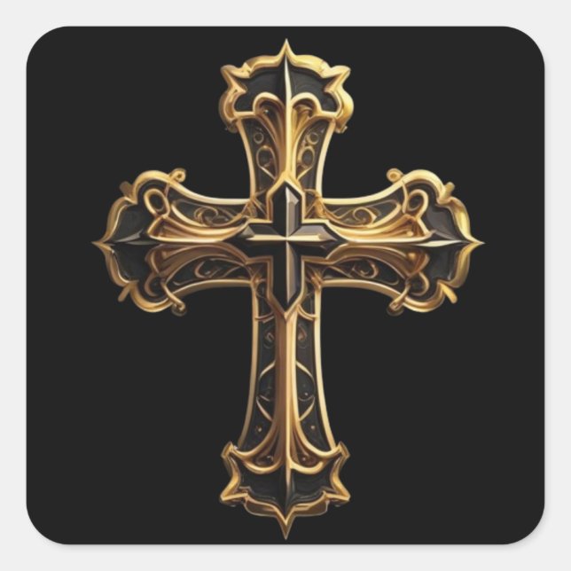 Golden Christ’s Cross 2 Square Sticker (Front)