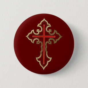 Golden Christian cross 6 Cm Round Badge