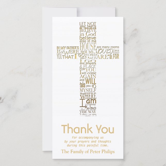 Golden Christian Cross John 14  Sympathy Thank You (Front)