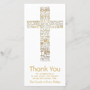 Golden Christian Cross John 14  Sympathy Thank You Card