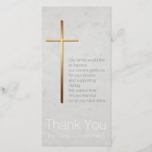 Golden Christian Cross Modern Sympathy Thank You Card