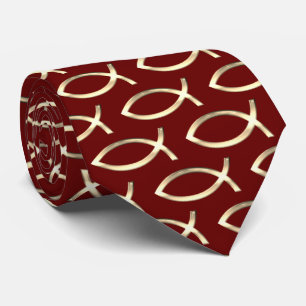 Golden Christian Fish Dark Red Tie