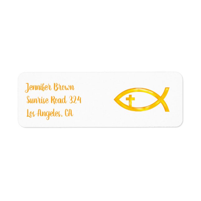 Golden Christian Fish Symbol with Crucifix Return Address Label (Front)