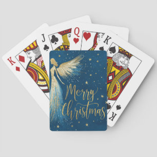 Golden Christmas Angel on Starry Navy Playing Cards