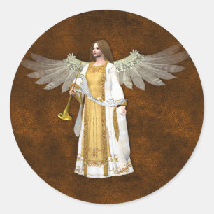 Golden Christmas Angels Classic Round Sticker