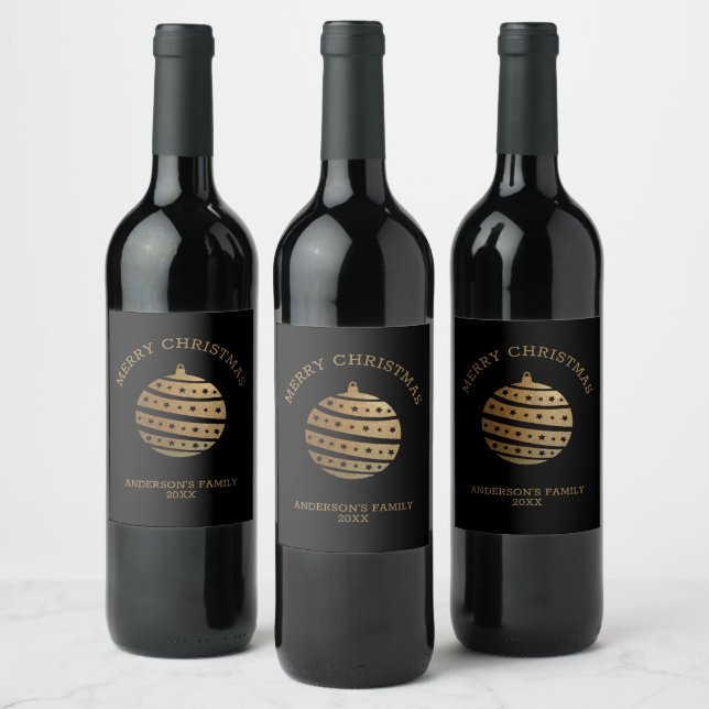 Golden Christmas Ball Wine Label (Bottles)