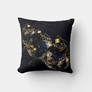 Golden Christmas Balls in Dark Background Square Cushion