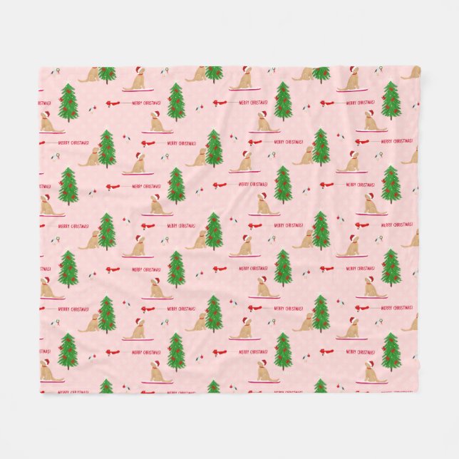 Golden Christmas Beach Day Pink Fleece Blanket (Front (Horizontal))