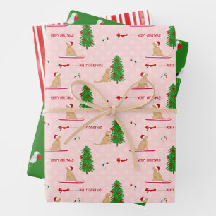 Golden Christmas Beach Day Pink Gift Wrap Set 3