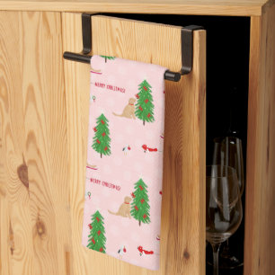 Golden Christmas Beach Day Pink Kitchen Towel