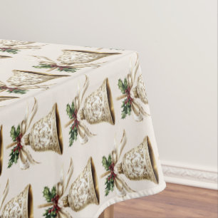 Golden Christmas Bell Beautiful Green Leaves Tablecloth