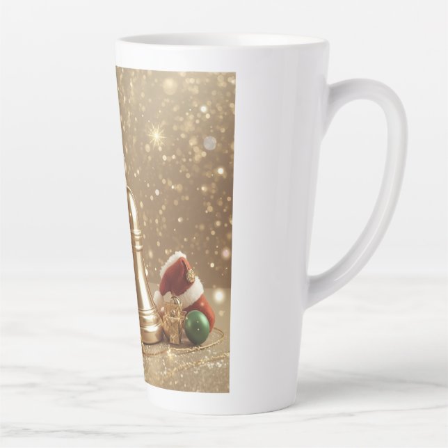 Golden Christmas Bell Latte Mug Holiday Design (Right)