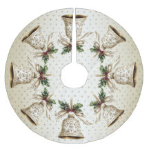 Golden Christmas Bell Shiny Stars Green Leaves