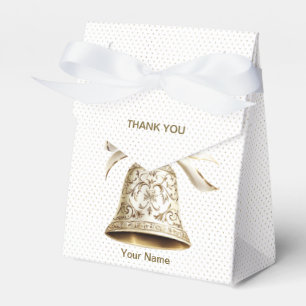 Golden Christmas Bell Shiny Stars Green Leaves Favour Box
