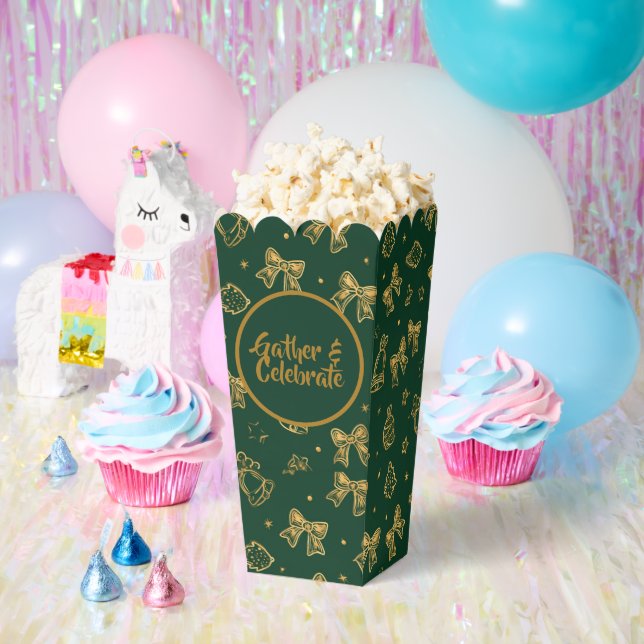 Golden Christmas Bells & Ribbons Pattern Favour Box (Party)