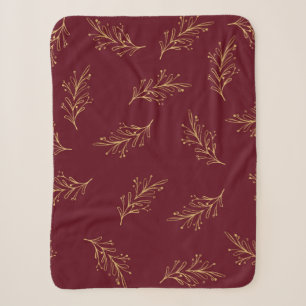 Golden Christmas Branches On Red Background Sherpa Blanket