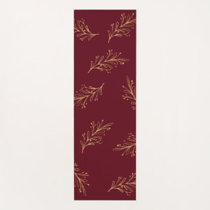 Golden Christmas Branches On Red Background Yoga Mat