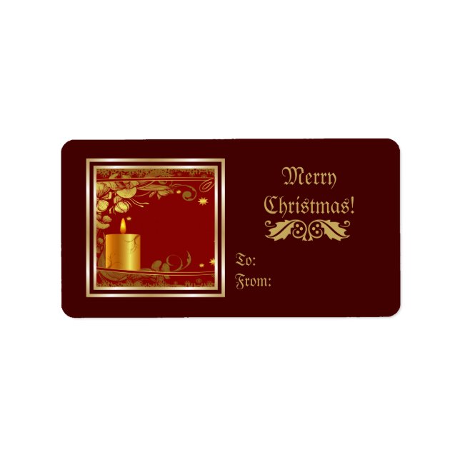 Golden Christmas Candle And Flowers Custom Product Label (Front)