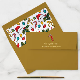 Golden Christmas Candy Cane Return Address Envelope