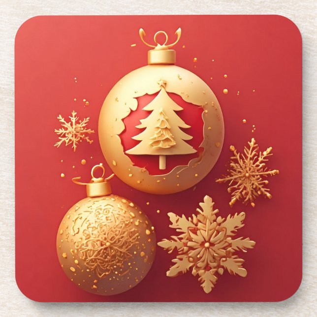 Golden Christmas Decorations Coaster (Front)