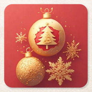 Golden Christmas Decorations Square Paper Coaster