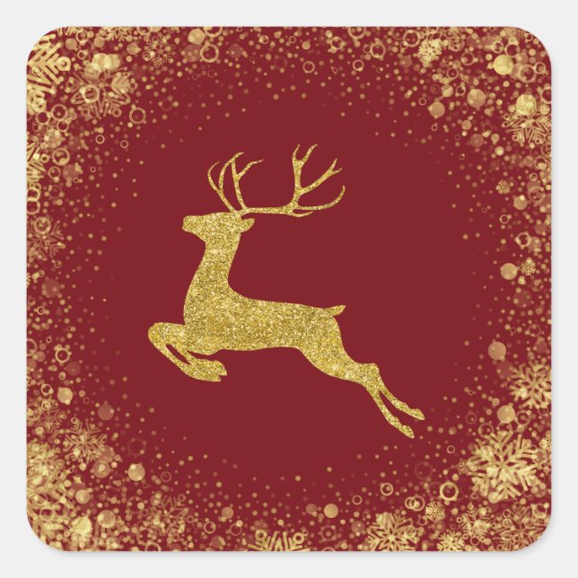 Golden  Christmas Deer elegant design Square Sticker (Front)