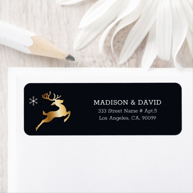Golden Christmas Deer Label Return Address Label (Insitu)